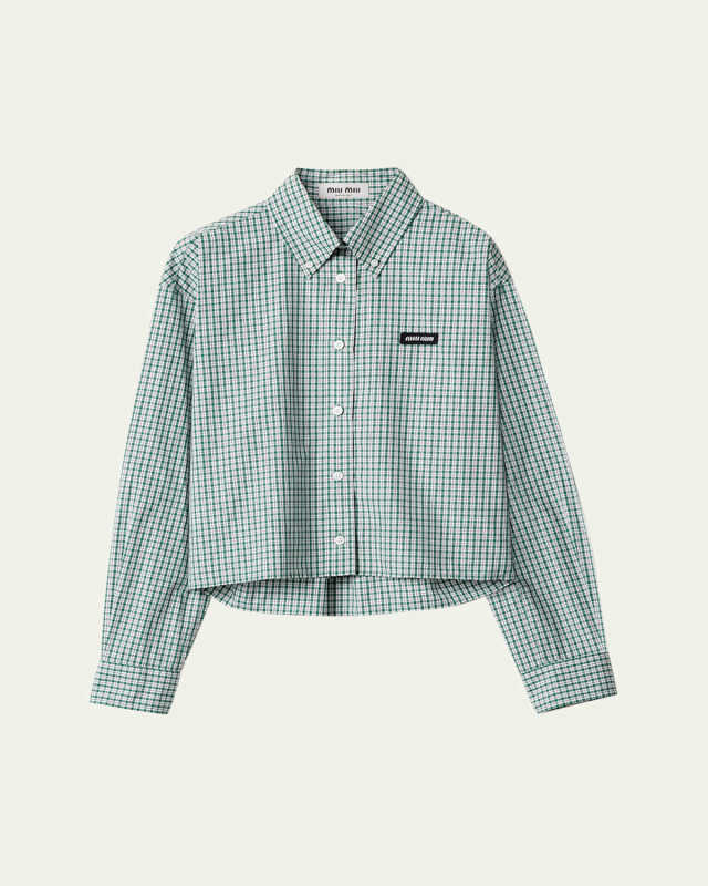 Check Cropped Button-Front Shirt